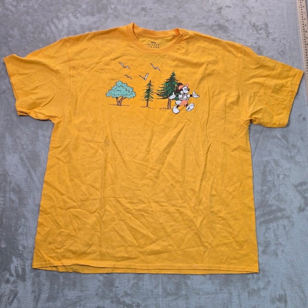 Disney Mickey Mouse Hiking Graphic T-Shirt Yellow Short Sleeve Mens XL